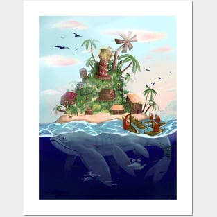 Floating Island City on a Whale Posters and Art